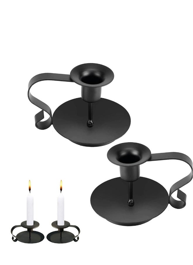 Retro Iron Taper Candle Holder Wrought Iron Taper Candle Holder Simple Candlestick Holders Fits Living Room Wedding Dinning Party Decorative Black 2Pcs