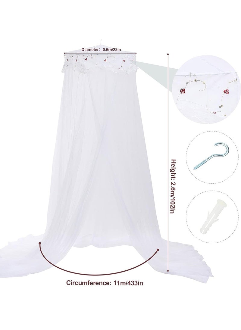 Jeteventy Bed Canopy for Girls, Princess Bed Curtain Net for Single to King Size,Bedroom Decoration of Round Lace Dome with Stainless Steel Hook,Quick Easy Installation (White)