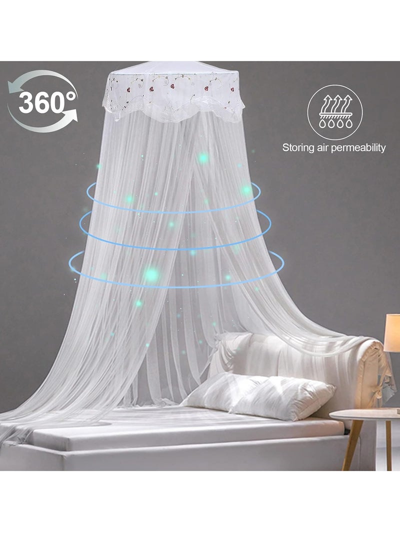 Jeteventy Bed Canopy for Girls, Princess Bed Curtain Net for Single to King Size,Bedroom Decoration of Round Lace Dome with Stainless Steel Hook,Quick Easy Installation (White)