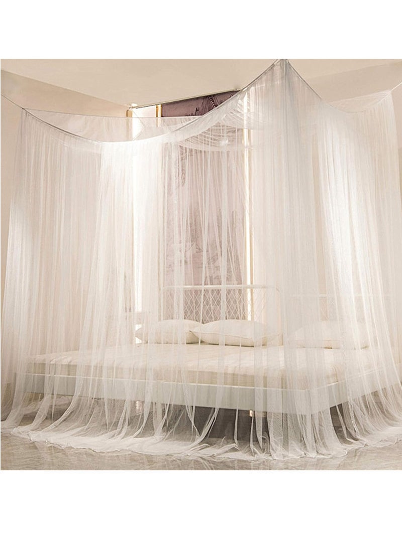 Twinkle Star 4 Corner Post Bed Canopy, Elegant Curtain Net for Full/Queen/King Size Bed (White)