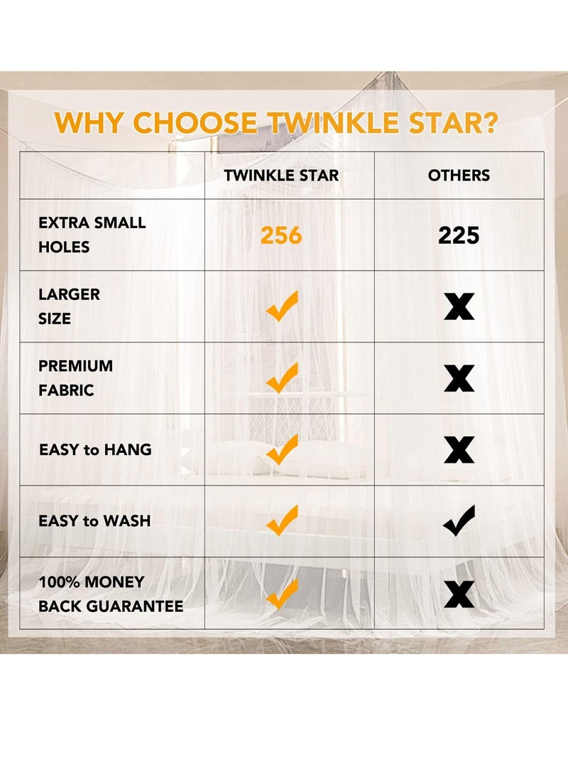 Twinkle Star 4 Corner Post Bed Canopy, Elegant Curtain Net for Full/Queen/King Size Bed (White)