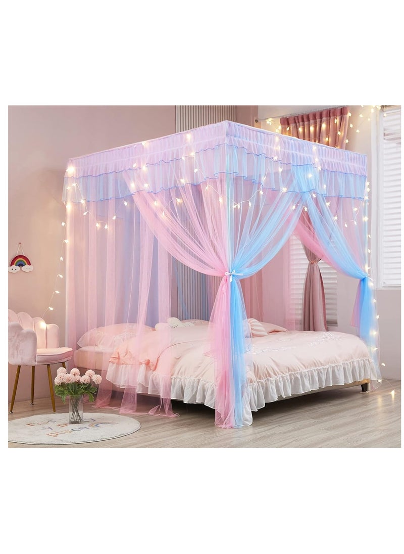 Mengersi Rainbow Canopy Bed Curtains with Lights - Princess Bed Canopy for Girls - Bed Drapes Netting- Bedroom Decoration Accessories,Twin