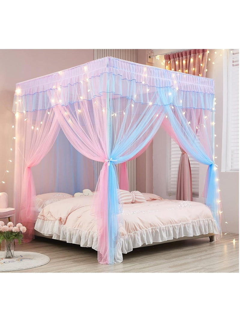 Mengersi Rainbow Canopy Bed Curtains with Lights - Princess Bed Canopy for Girls - Bed Drapes Netting- Bedroom Decoration Accessories,Twin