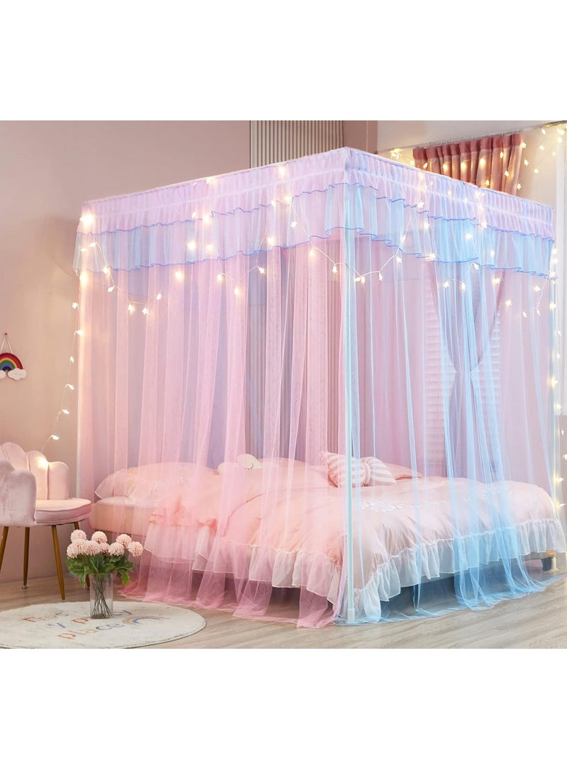 Mengersi Rainbow Canopy Bed Curtains with Lights - Princess Bed Canopy for Girls - Bed Drapes Netting- Bedroom Decoration Accessories,Twin