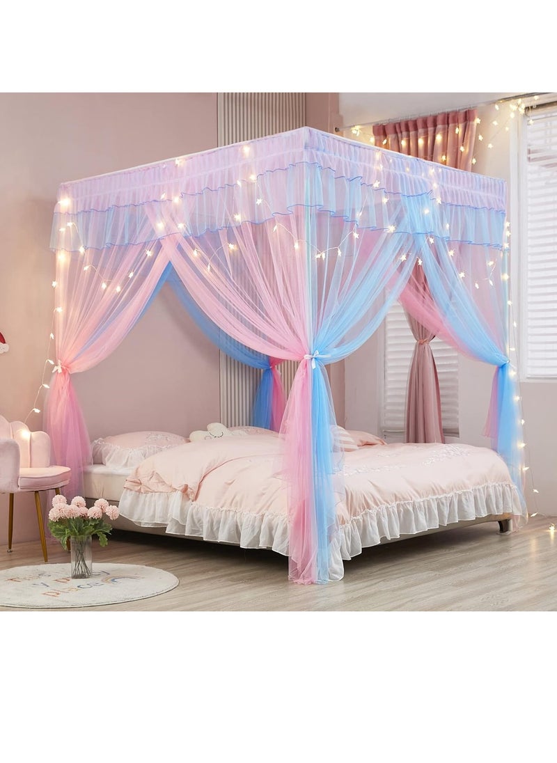 Mengersi Rainbow Canopy Bed Curtains with Lights - Princess Bed Canopy for Girls - Bed Drapes Netting- Bedroom Decoration Accessories,Twin