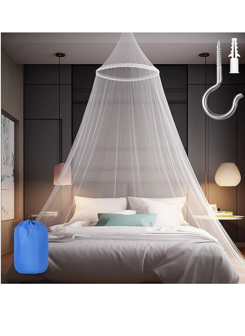 Mosquito Net for Bed, Large White Bed Canopy for Girls, Hanging Bed Net, Easy Installation Ideal for Bedroom Decorative, Travel with Storage Bag (Lace Flower)