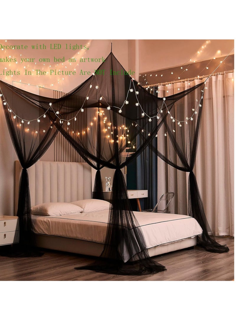 Mengersi Bed Canopy,Canopy Bed Curtains Bed Drapes for Full Queen King Size Bed,Mosquito Net Bed Curtains for Patio Indoor Outdoor Net,Black Bed Canopy Curtains for Gothic,Halloween Decoration