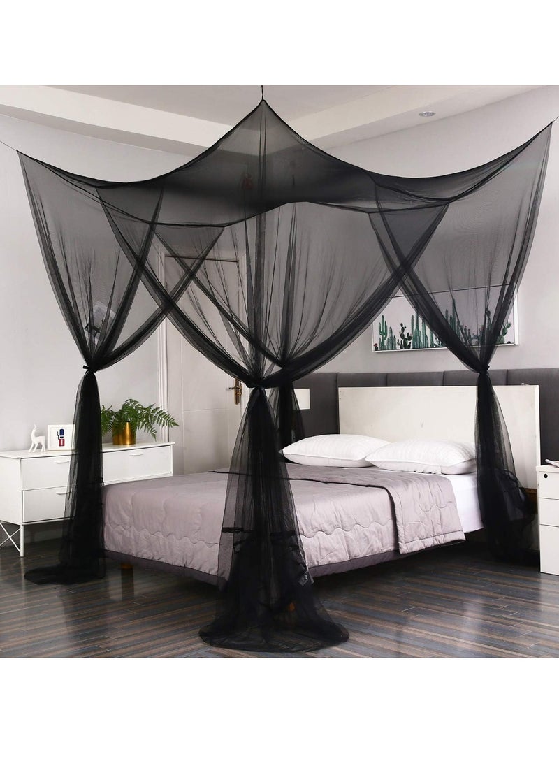 Mengersi Bed Canopy,Canopy Bed Curtains Bed Drapes for Full Queen King Size Bed,Mosquito Net Bed Curtains for Patio Indoor Outdoor Net,Black Bed Canopy Curtains for Gothic,Halloween Decoration