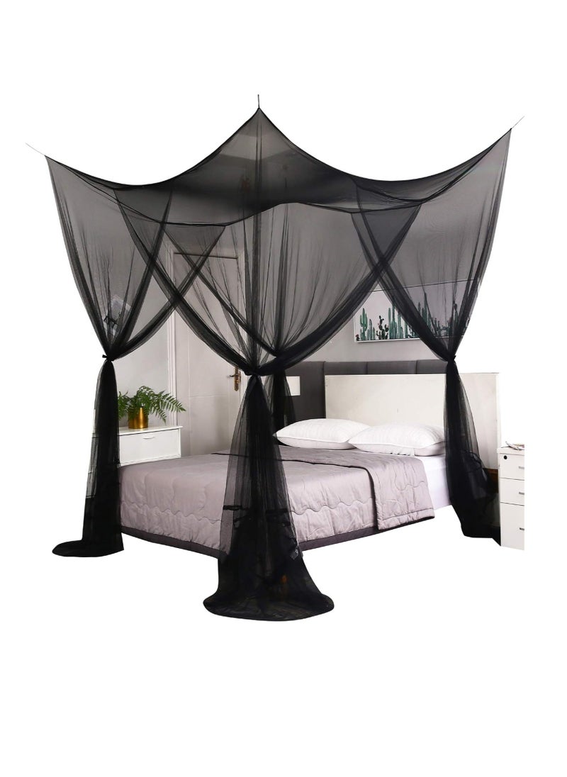 Mengersi Bed Canopy,Canopy Bed Curtains Bed Drapes for Full Queen King Size Bed,Mosquito Net Bed Curtains for Patio Indoor Outdoor Net,Black Bed Canopy Curtains for Gothic,Halloween Decoration