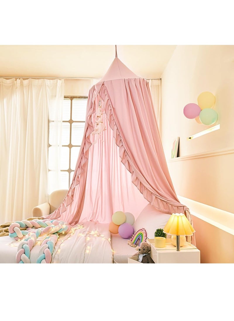 Mengersi Bed Canopy for Girls,Ruffled Canopy Bed Curtains Canopy for Girls Room,Hanging Canopy Princess Play Tent for Reading Nook Play Room Decor (Beige Pink)