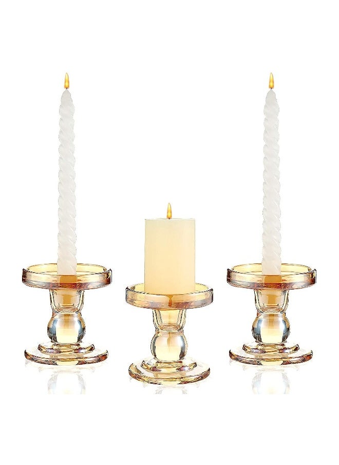 Gold Glass Candle Holder for Pillar Taper Candlestick Holders Decorative Set of 3 Formal Events Wedding Holiday DéCor Table Centerpiece Decoration