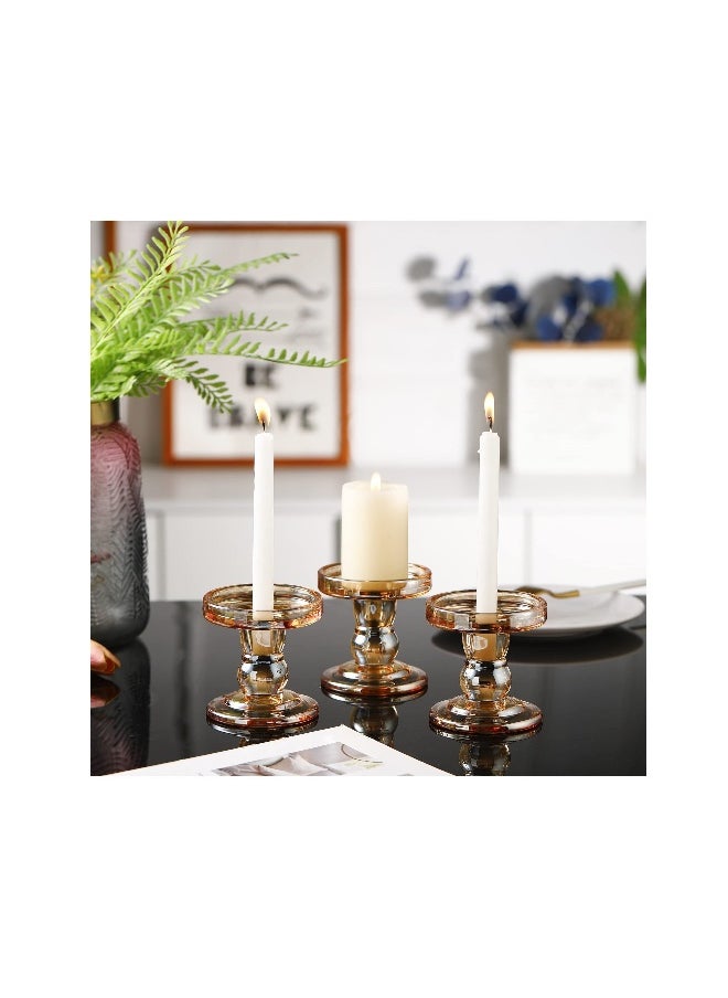 Gold Glass Candle Holder for Pillar Taper Candlestick Holders Decorative Set of 3 Formal Events Wedding Holiday DéCor Table Centerpiece Decoration