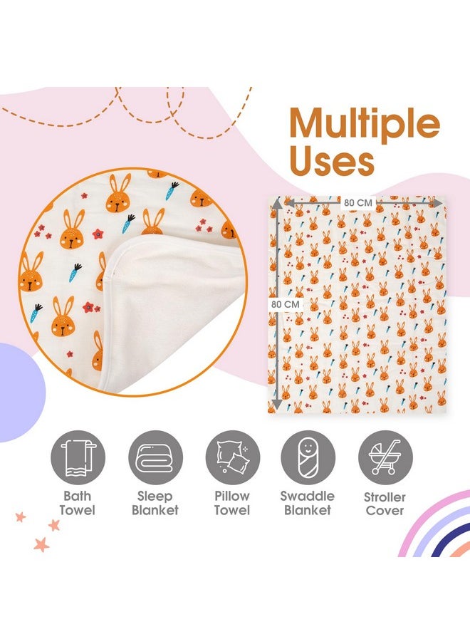 Mee Mee Supremely Absorbent 100% Cotton 2 Layer Premium Soft Baby Towel for New Born | 2 Layers of Muslin & Terry | Washcloth for Kids/Toddlers/Infants/Babies | Pack of 1- Bunny Rabbit Print 75X100 CM