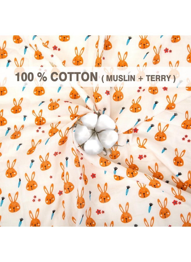 Mee Mee Supremely Absorbent 100% Cotton 2 Layer Premium Soft Baby Towel for New Born | 2 Layers of Muslin & Terry | Washcloth for Kids/Toddlers/Infants/Babies | Pack of 1- Bunny Rabbit Print 75X100 CM