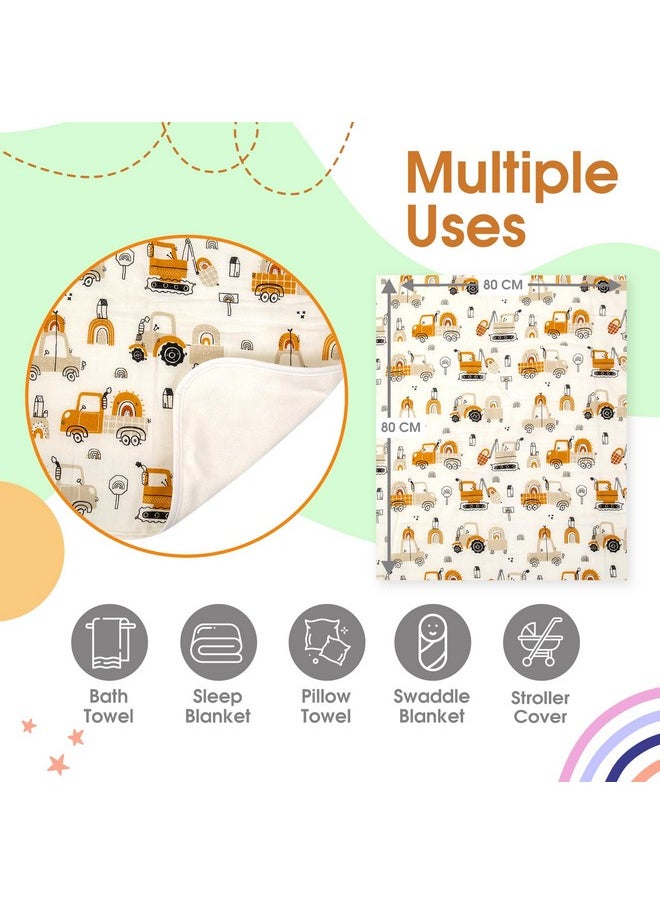 Mee Mee Supremely Absorbent 100% Cotton 2 Layer Premium Soft Baby Towel for New Born | 2 Layers of Muslin & Terry | Washcloth for Kids/Toddlers/Infants/Babies | Pack of 1- Transport Print 75X100 CM