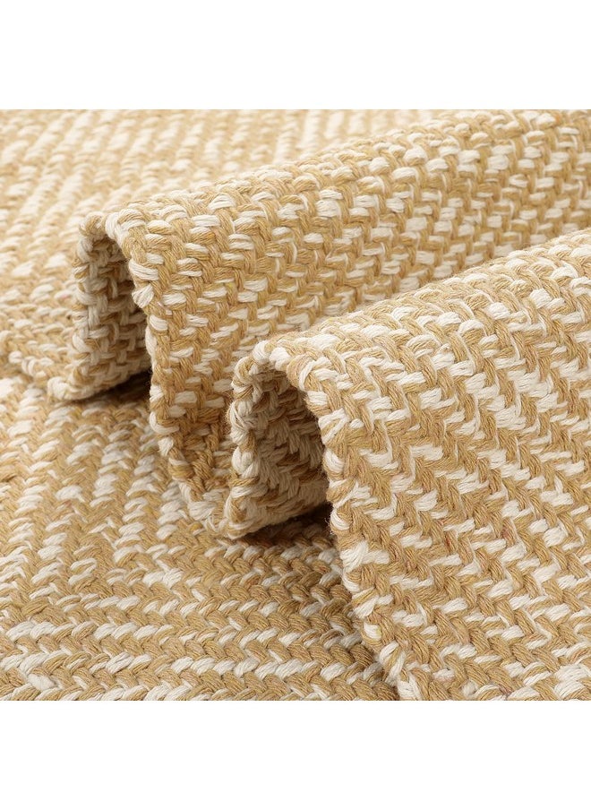 LEEVAN Washable Area Rug 4x6, Hand-Woven Cotton Living Room Rug, Tan/Cream Braided Bedroom Rug, Farmhouse Indoor/Outdoor Floor Carpet for Patio, Nursery, Office, Playroom, Dining Room