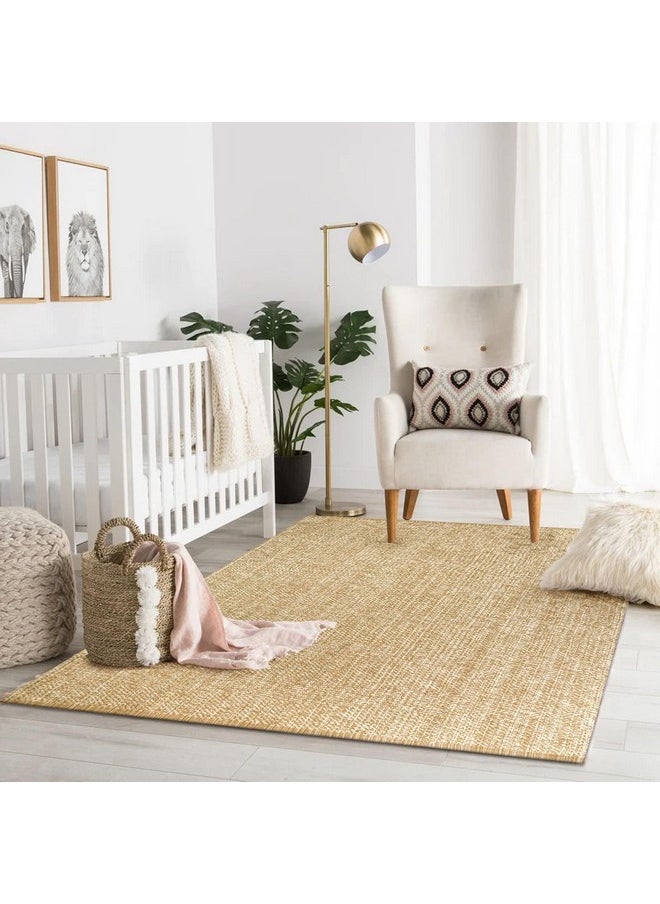 LEEVAN Washable Area Rug 4x6, Hand-Woven Cotton Living Room Rug, Tan/Cream Braided Bedroom Rug, Farmhouse Indoor/Outdoor Floor Carpet for Patio, Nursery, Office, Playroom, Dining Room