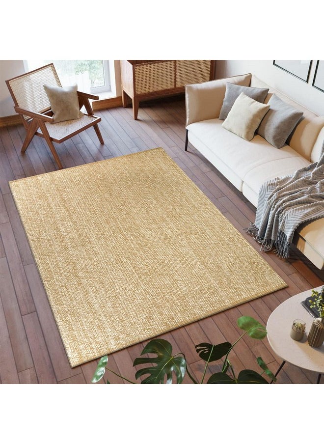 LEEVAN Washable Area Rug 4x6, Hand-Woven Cotton Living Room Rug, Tan/Cream Braided Bedroom Rug, Farmhouse Indoor/Outdoor Floor Carpet for Patio, Nursery, Office, Playroom, Dining Room