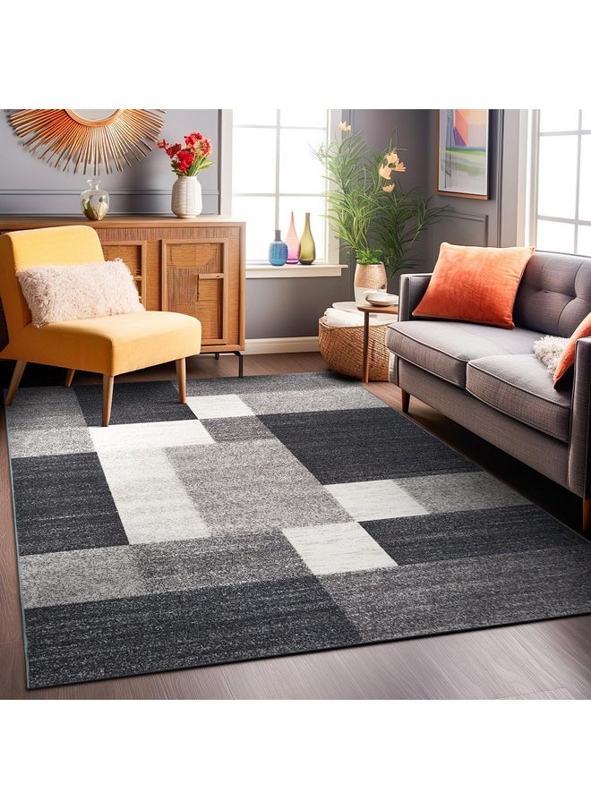 Rugshop Modern Boxes Design Non-Slip (Non-Skid) Area Rug 5 X 7 (5' 3