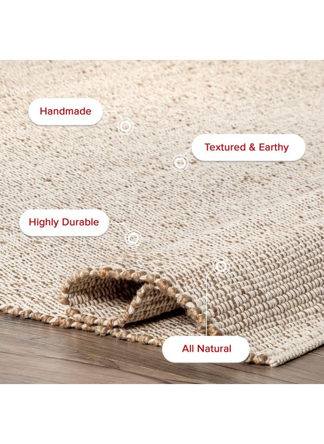 nuLOOM 2x8 Elfriede Jute & Cotton Hand Woven Area Rug, Natural, Solid Rustic Farmhouse Style, Weaved Design, Natural Fiber, For Bedroom, Living Room, Dining Room, Hallway, Office, Entryway