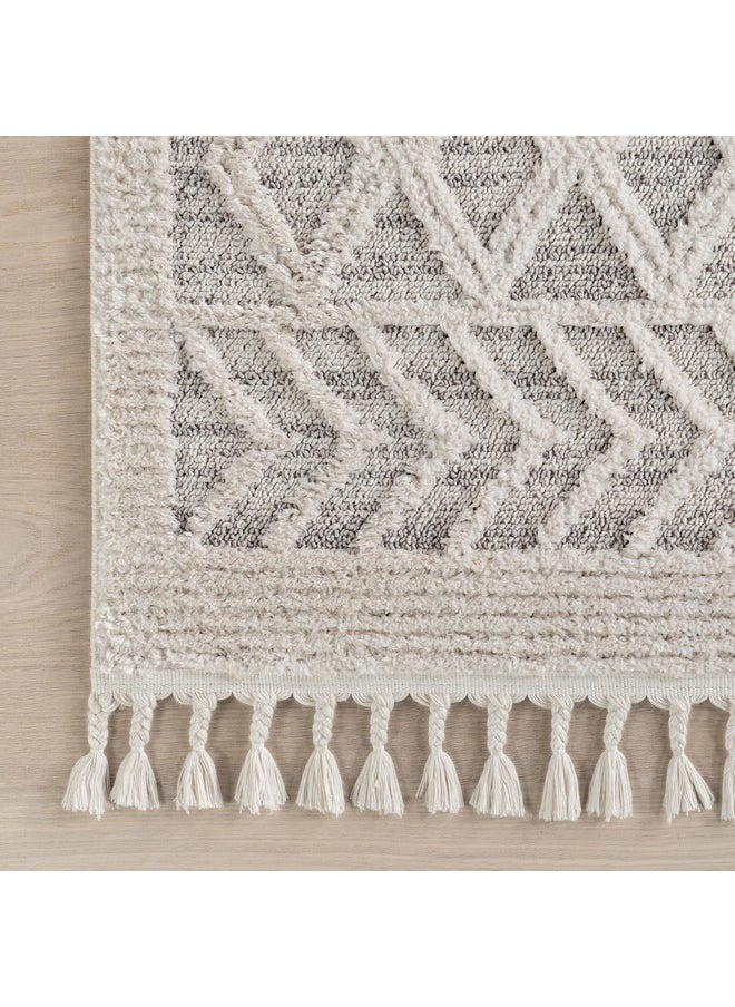 nuLOOM 4x6 Ansley Moroccan Tassel Area Rug, Light Grey, High-Low Textured Bohemian Design, Plush High Pile, Stain Resistant, For Bedroom, Living Room, Hallway, Entryway