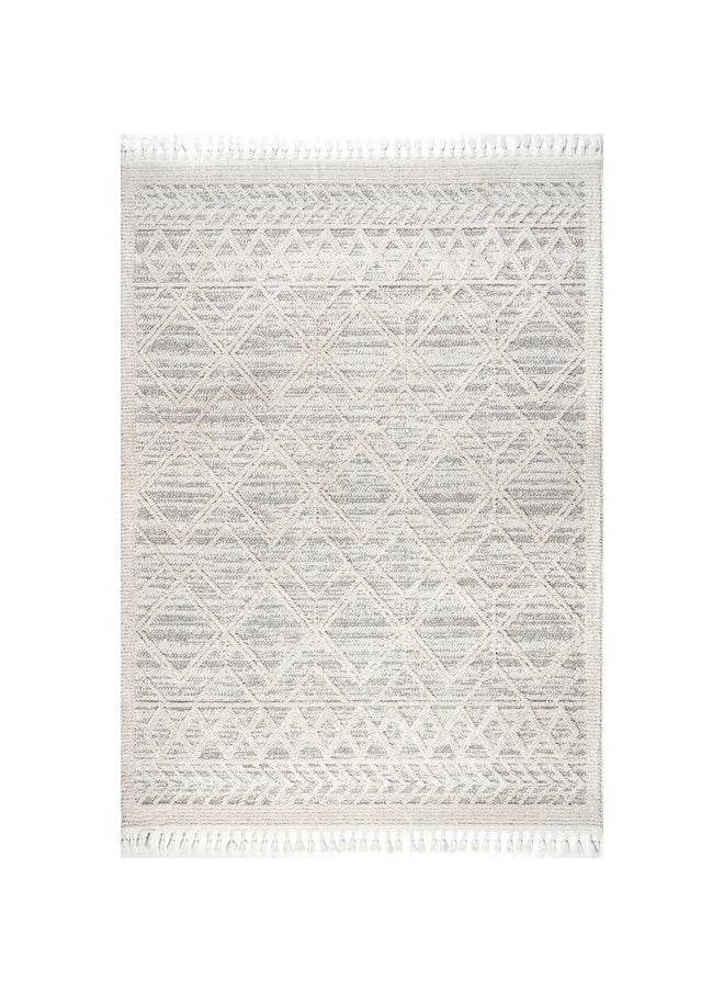 nuLOOM 4x6 Ansley Moroccan Tassel Area Rug, Light Grey, High-Low Textured Bohemian Design, Plush High Pile, Stain Resistant, For Bedroom, Living Room, Hallway, Entryway