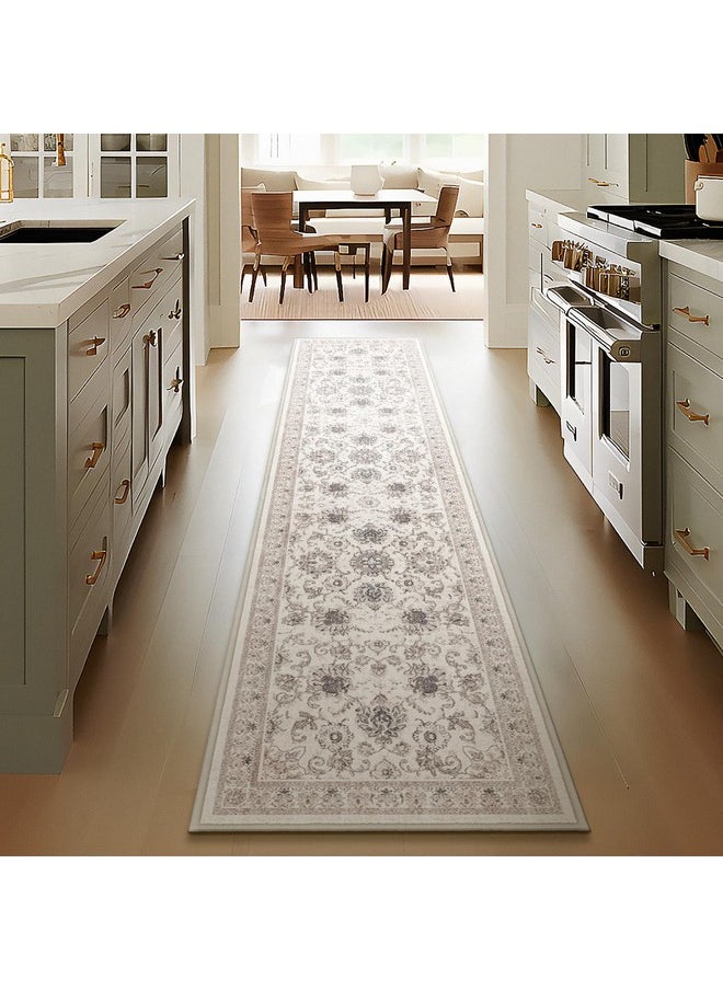 Phantoscope Hallway Runner Rug 2'x10'- Long Rug Runner Boho Washable Non-Slip Carpet for Kitchen Entryway Laundry Bedroom, Ultra-Thin Runners Vintage Distressed Accent Rug, Beige/Neutral