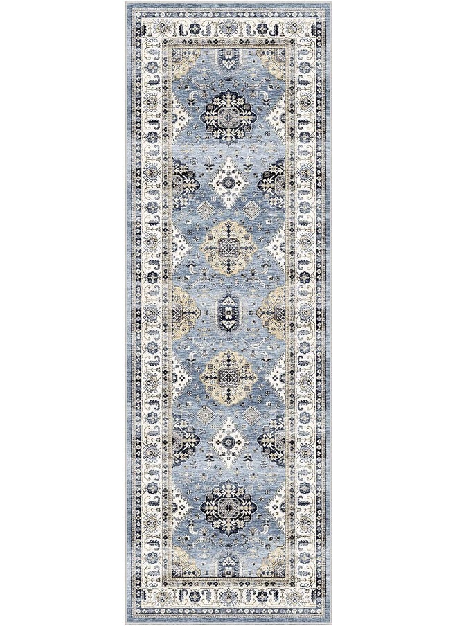 Dripex Vintage Runner Rug-2x8 Washable Distressed Hallway Runner Oriental Medallion Carpet Runner Non-Slip Stain-Resistant Kitchen Mat Foldable Thin Accent Rug for Entrance Living Room Bedroom