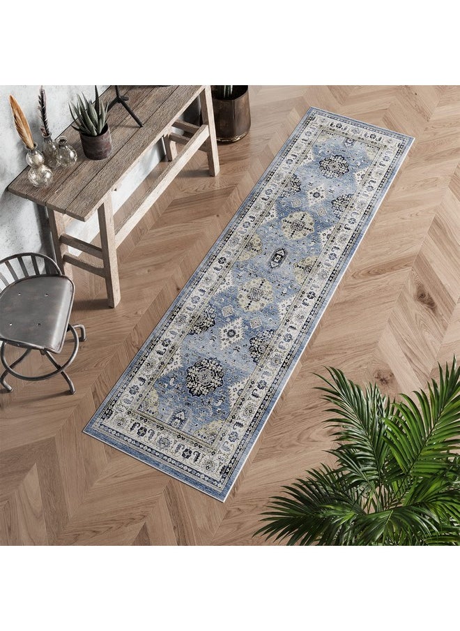 Dripex Vintage Runner Rug-2x8 Washable Distressed Hallway Runner Oriental Medallion Carpet Runner Non-Slip Stain-Resistant Kitchen Mat Foldable Thin Accent Rug for Entrance Living Room Bedroom