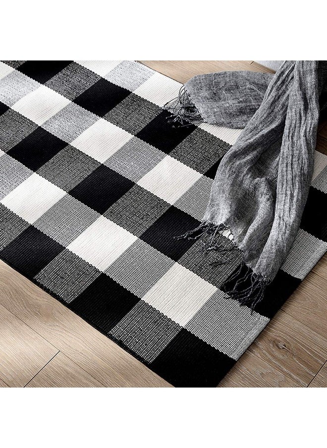 LEVINIS Black and White Doormat Farmhouse- Washable Cotton Farmhouse Layered Doormats Outdoor Buffalo Plaid Rugs for Porch/Kitchen/Entry Way/Laundry Room/Bathroom 51.2''x23.6''