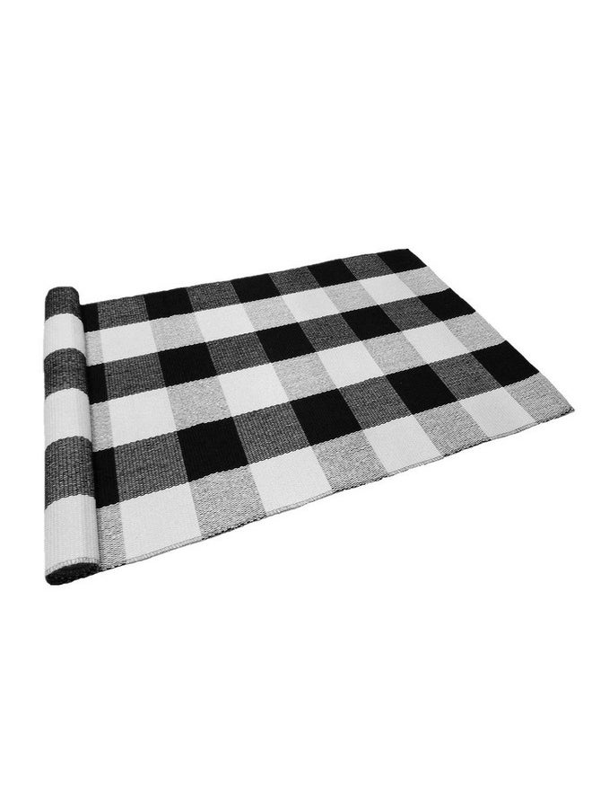 LEVINIS Black and White Doormat Farmhouse- Washable Cotton Farmhouse Layered Doormats Outdoor Buffalo Plaid Rugs for Porch/Kitchen/Entry Way/Laundry Room/Bathroom 51.2''x23.6''