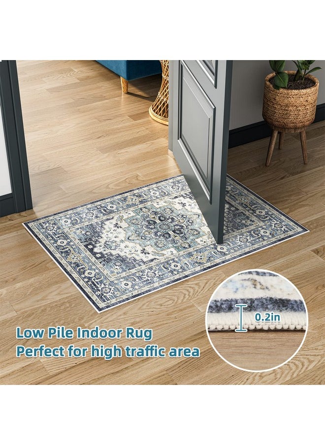 Dripex Vintage Collection Washable Area Rug - 2x3 Door Mat Small Entryway Rug Distressed Non-Slip Low-Pile Floor Carpet for Indoor Front Entrance Kitchen Bathroom Living Room Bedroom