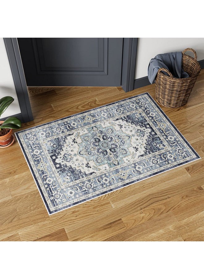 Dripex Vintage Collection Washable Area Rug - 2x3 Door Mat Small Entryway Rug Distressed Non-Slip Low-Pile Floor Carpet for Indoor Front Entrance Kitchen Bathroom Living Room Bedroom