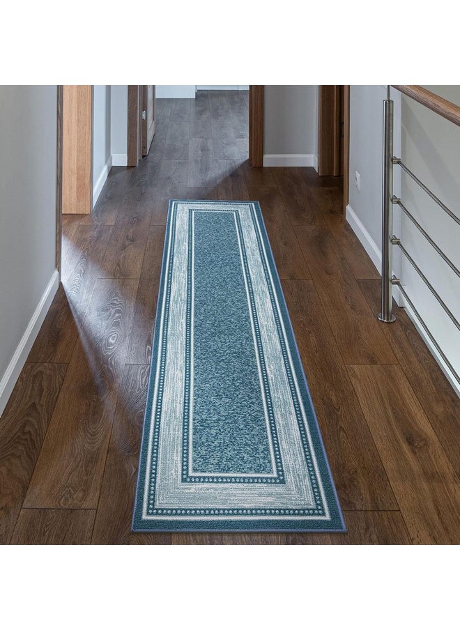 Ottomanson Machine Washable Bordered Design Non-Slip Rubberback 3x10 Traditional Runner Rug for Hallway, Kitchen, Bedroom, Living Room, 2'7