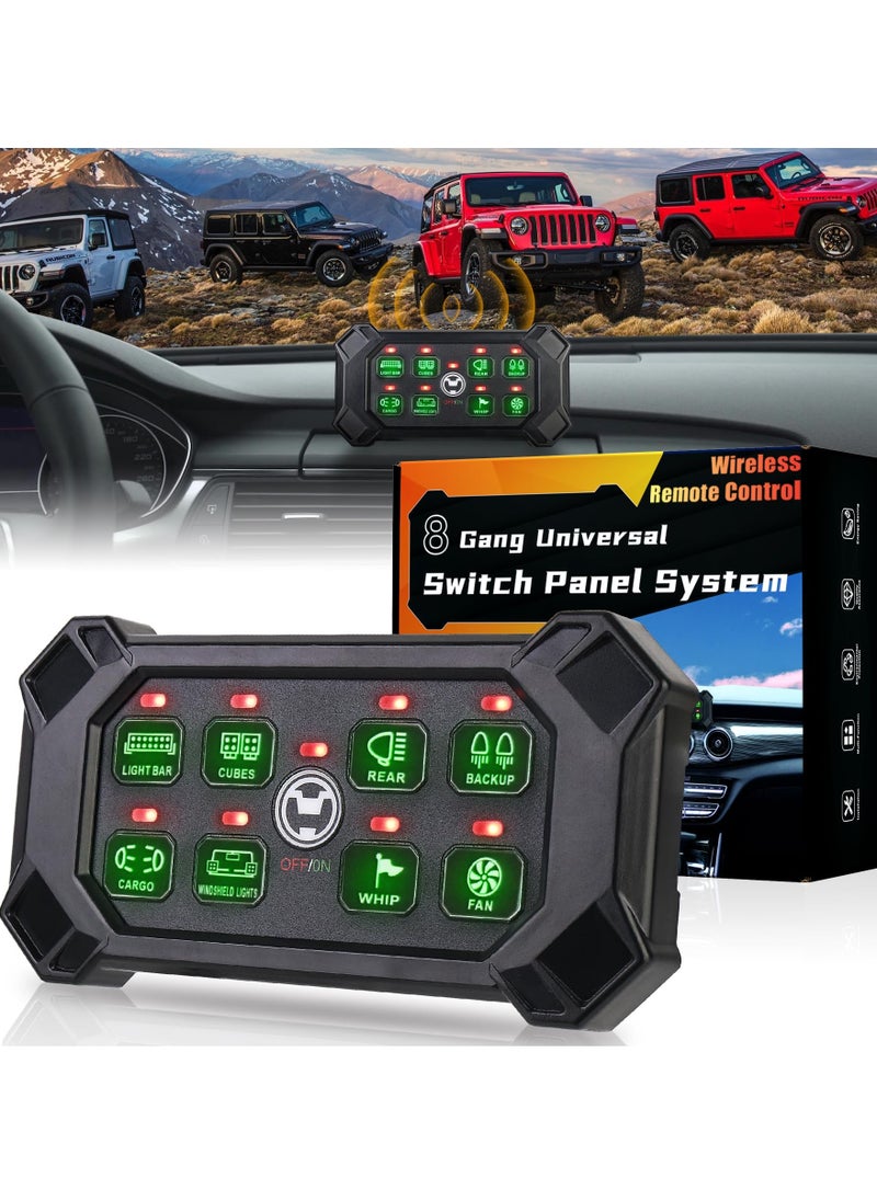 Wireless 8 Gang Switch Panel, Remote Control Switch Pod with Toggle Momentary Pulsed Waterproof Universal Circuit Control Relay System Box for Off Road Truck Jeep Boat SUV UTV ATV Camper