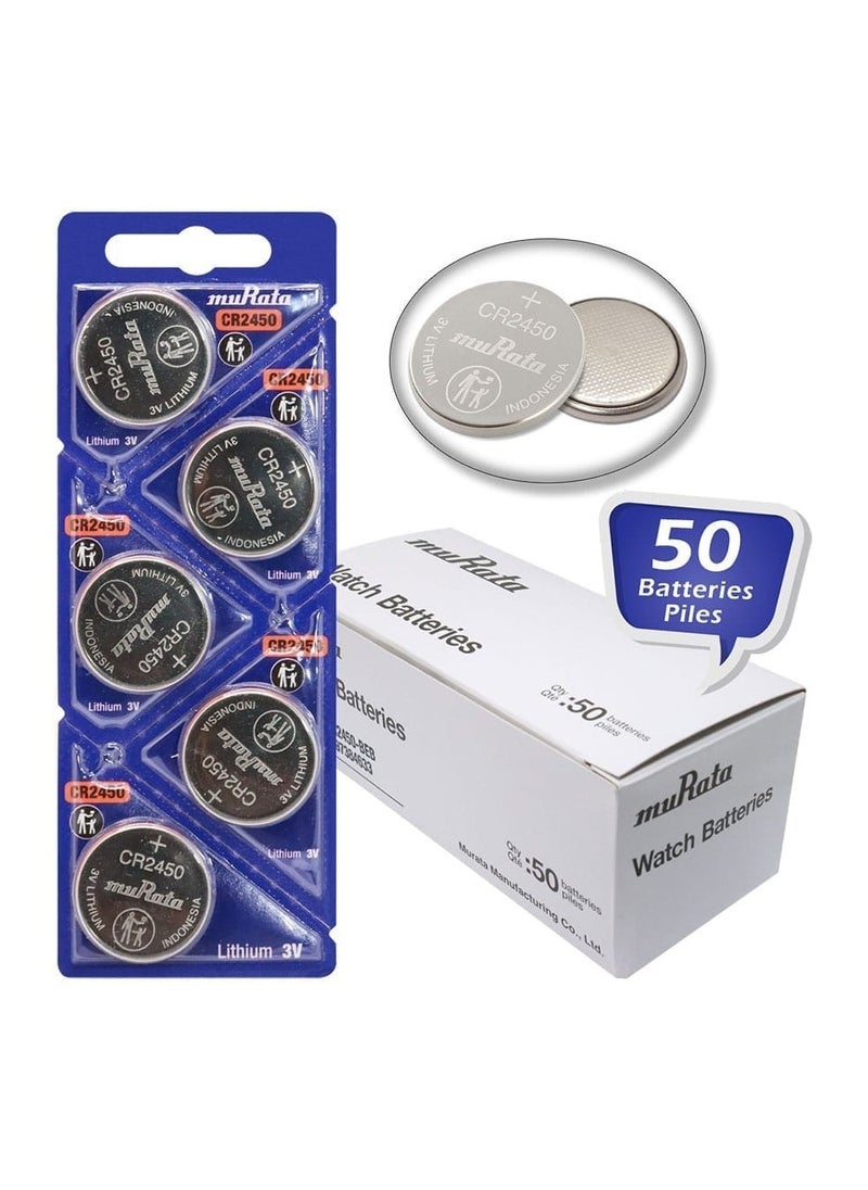 50-Pieces Murata CR2450 Lithium 3V (muRata) Indonesia Batteries