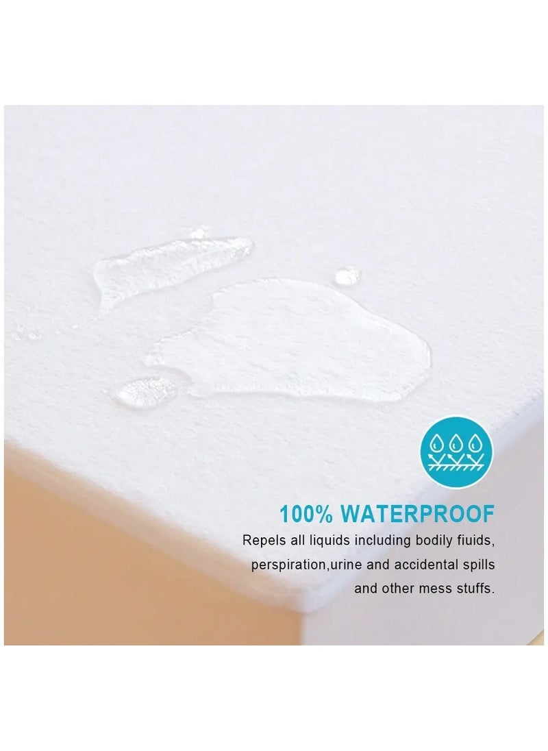 Waterproof Mattress Protector Super King Size High Absorption Microfiber+TPU Pad Cover for Pets Kids Adults Deep Pocket Style 100% Waterproof Mattress Protector Super King 200x200cm White