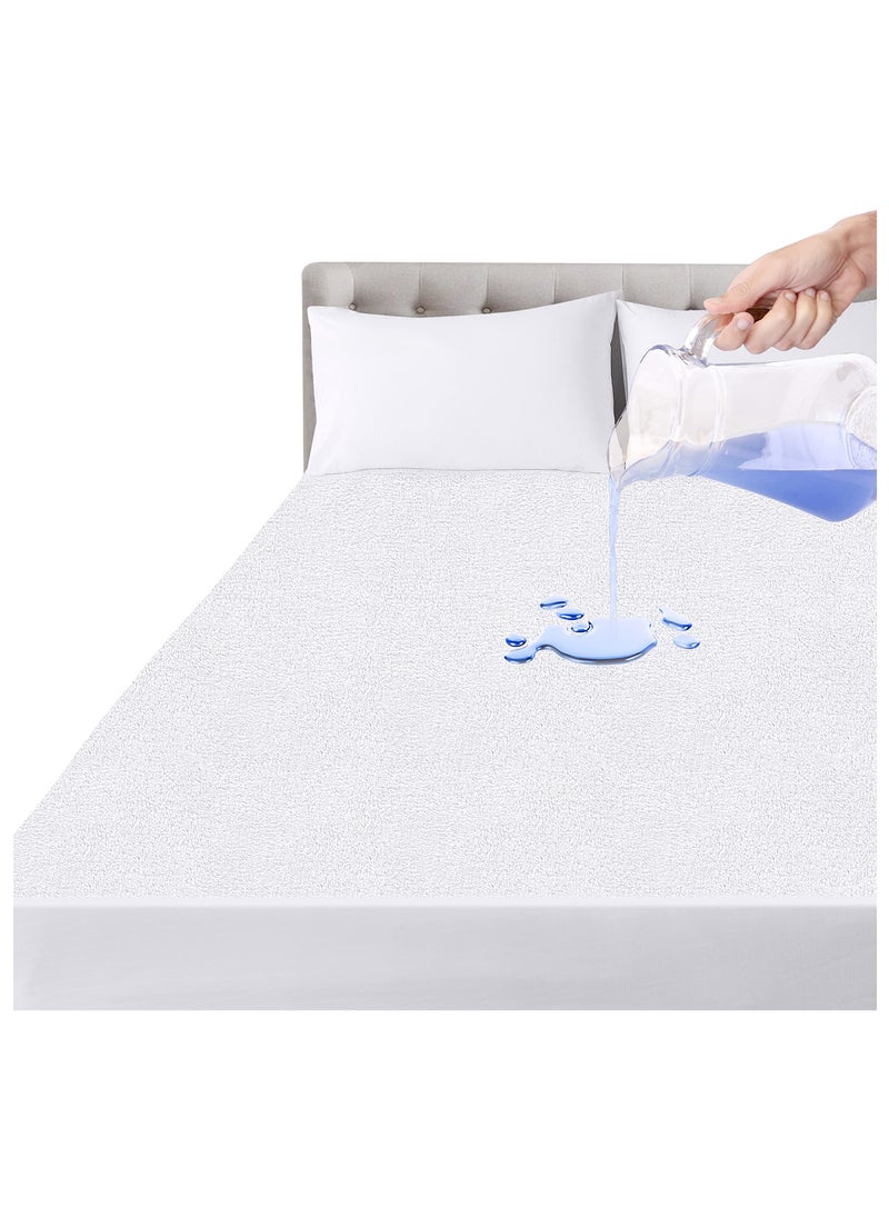 Waterproof Mattress Protector Super King Size High Absorption Microfiber+TPU Pad Cover for Pets Kids Adults Deep Pocket Style 100% Waterproof Mattress Protector Super King 200x200cm White