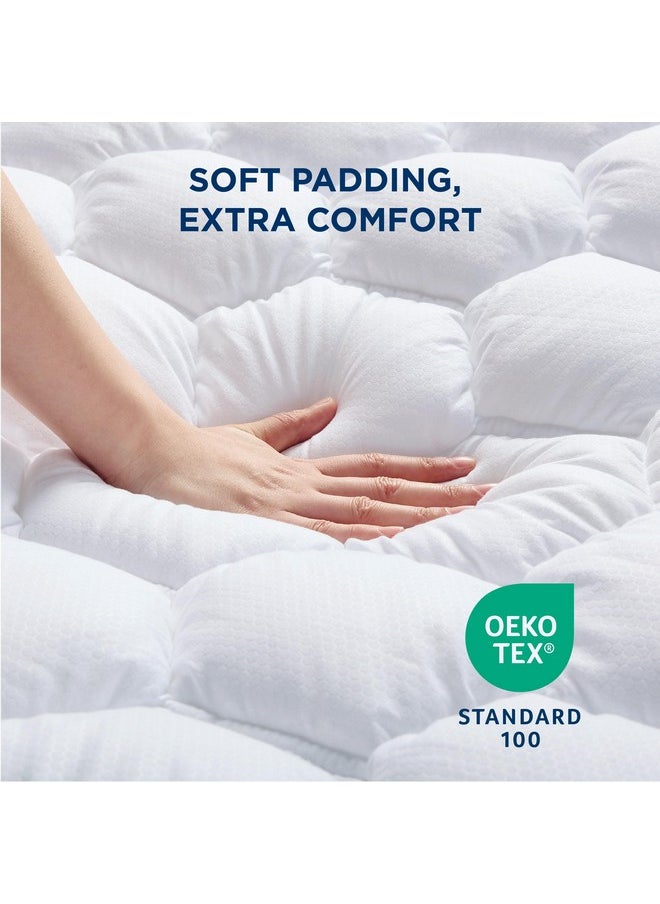 Bedsure Queen Mattress Pad - Quilted Fitted Mattress Topper, Noiseless Washable Mattress Protector with 8-21