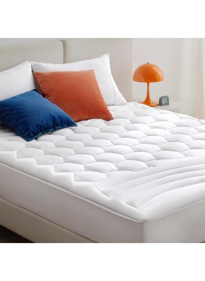 Bedsure Queen Mattress Pad - Quilted Fitted Mattress Topper, Noiseless Washable Mattress Protector with 8-21