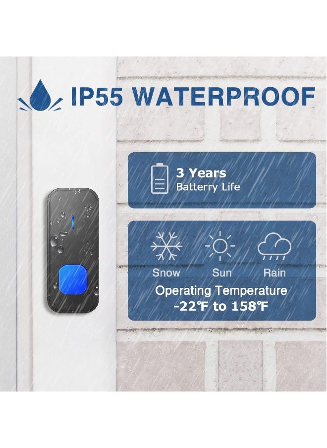 Doorbell Easy Install Waterproof Wireless Door Bell, Over 1300 feet Range and 55 Chime, 5 Levels Volume and LED Flash, for Home Office Classroom
