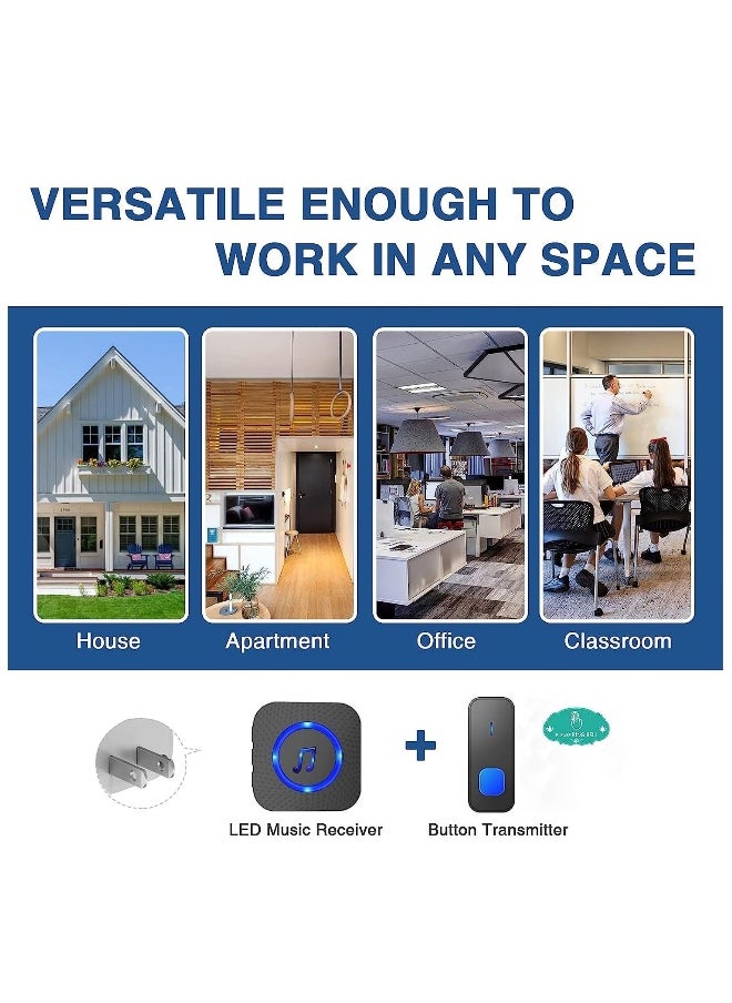 Doorbell Easy Install Waterproof Wireless Door Bell, Over 1300 feet Range and 55 Chime, 5 Levels Volume and LED Flash, for Home Office Classroom