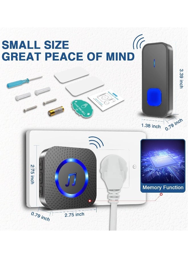 Doorbell Easy Install Waterproof Wireless Door Bell, Over 1300 feet Range and 55 Chime, 5 Levels Volume and LED Flash, for Home Office Classroom