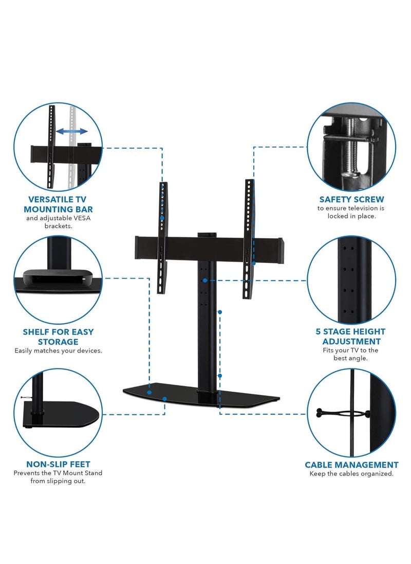 Universal Tabletop TV Stand Base with Height Adjustable Flat Screen TV Mount | Fits 32 to 60 Inch LED LCD Televisions | Stable & Durable TV Stand | Modern TV Stand for Living Room, Bedroom, or Office