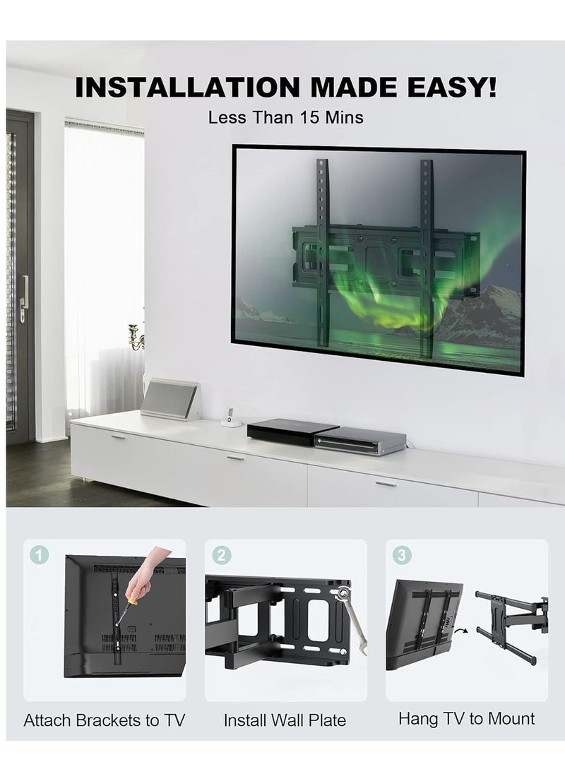 Full Motion TV Wall Mount Bracket for 26-55 Inch LED, LCD, OLED TVs – Dual Articulating Swivel Arms, Tilts & Rotates, Max VESA 400x400mm, Holds up to 99 lbs – Adjustable TV Mount for Home Theater & Living Room