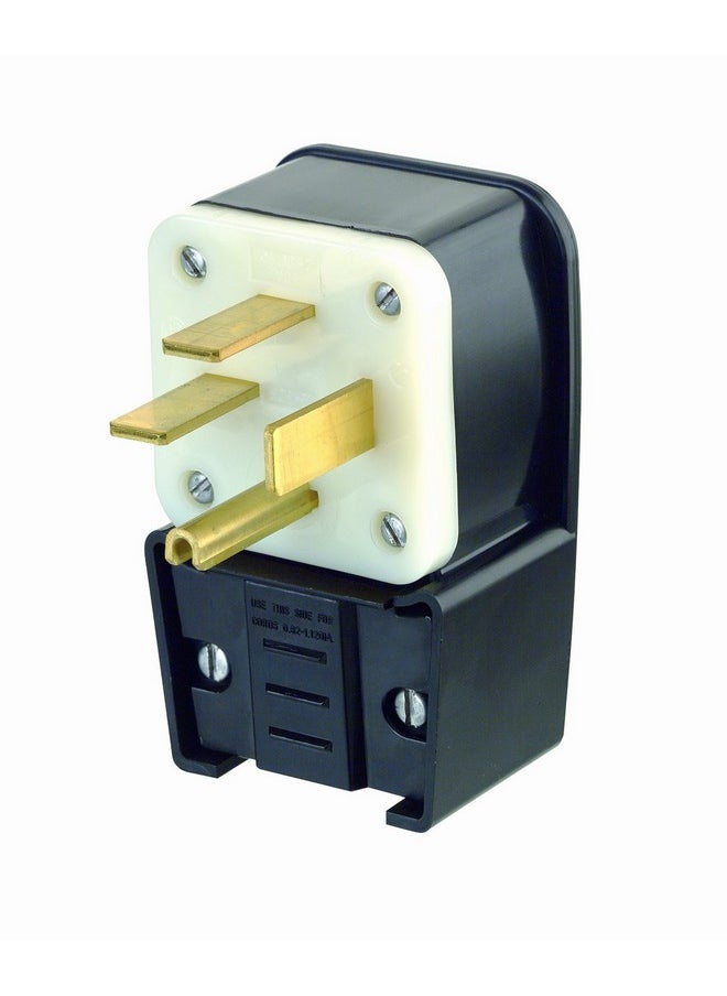 Leviton 8452-P 50 Amp, 250 Volt- 3PY, Straight Blade, Plug, Industrial Grade, Grounding, Angle, Black