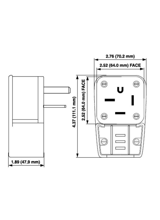 Leviton 8452-P 50 Amp, 250 Volt- 3PY, Straight Blade, Plug, Industrial Grade, Grounding, Angle, Black