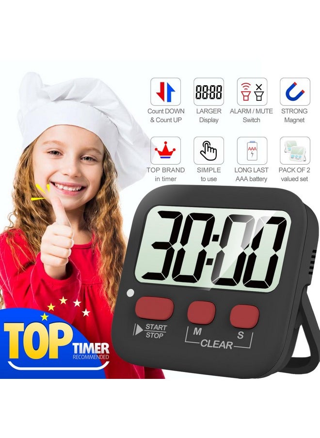 Antonki Timer, 2 Pack Timer for Kids, Kitchen Timers, Digital Timer for Cooking, Egg Timer, Classroom Timer for Teacher, Magnetic Countdown Timer for Exercise, Study, Oven - Battery Included