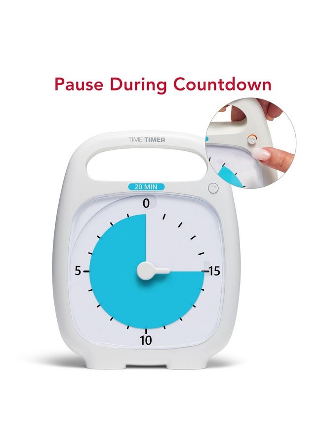 Time Timer PLUS 20 Minute Desk Visual Timer - Countdown Timer with Portable Handle for Classroom, Office, Homeschooling, Study Tool with Silent Operation (White)