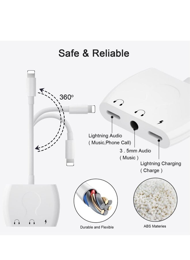 Dual Lightning Splitter for iPhone, Headphone Jack Audio Adapter & Splitter & Cable, for iPhone 13/12/SE/11/Xs/XR/X/8 7, Support iOS 15 (White)